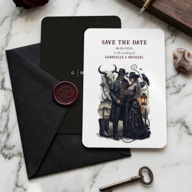Gothisches Paar Dark Western Save-the-Date-Karte Save The Date (Von Creator hochgeladen)