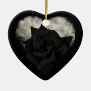 Gothisches Schwarz-Rosen-Herz-Ornament Keramik Ornament