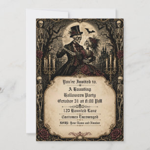 Gothisches Skelett-Paar auf einer Halloween-Party Einladung