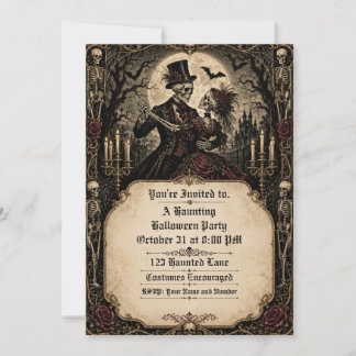 Gothisches Skelett-Paar auf einer Halloween-Party  Einladung