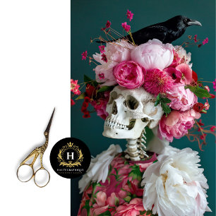 Gothisches Skelett Rosa Blumenmuster Rabe Dunkle D Seidenpapier