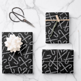 Gothmas Black and White Candy Cane Pattern Geschenkpapier Set