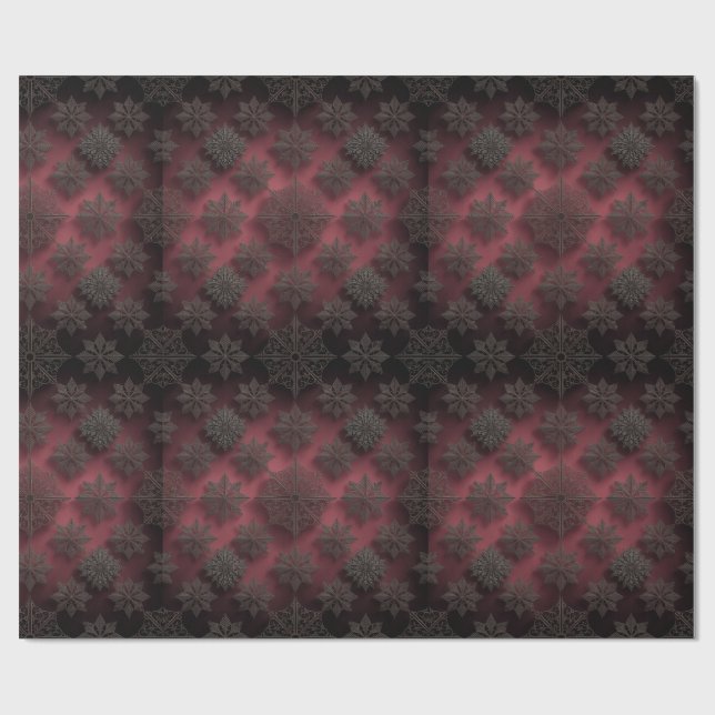 Gothmas Black Floral Pattern on Deep Crimson Red  Geschenkpapier (Flach)