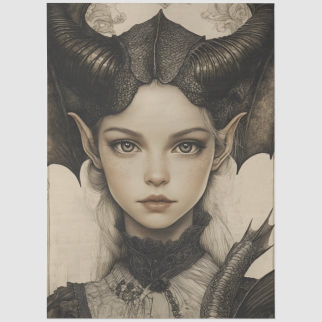 Gothological Mythological Nymph Fantasy Dragon Seidenpapier (Vorderseite)