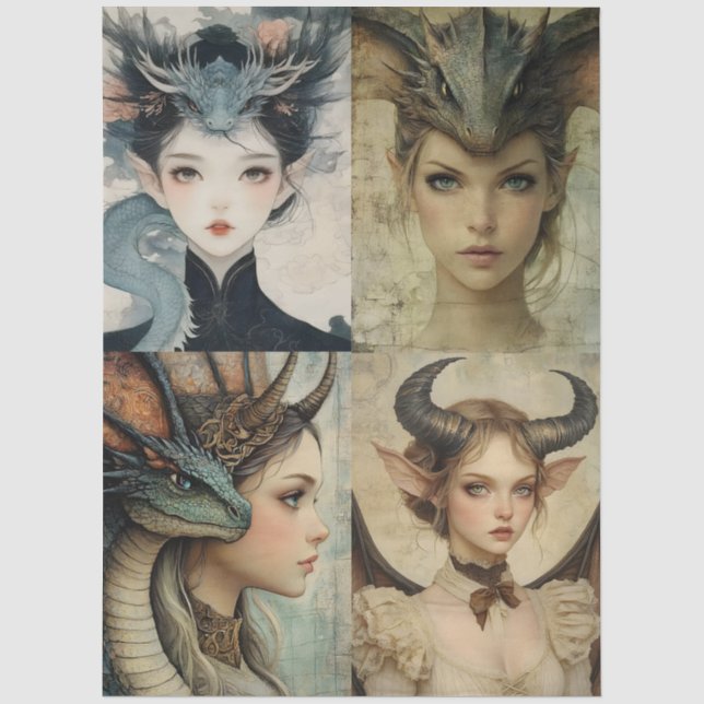 Gothology Nymph Fantasy Dragon Collage Seidenpapier (Vorderseite)