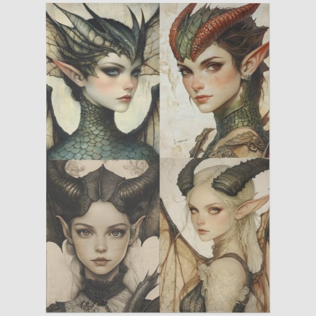 Gothology Nymph Fantasy Dragon Collage Seidenpapier (Vorderseite)