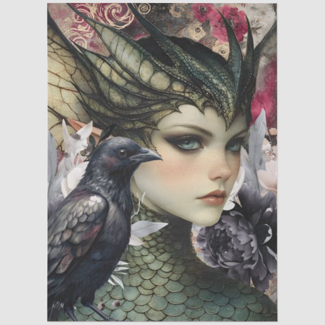 Gothology Nymph Fantasy Dragon Collage Seidenpapier (Vorderseite)