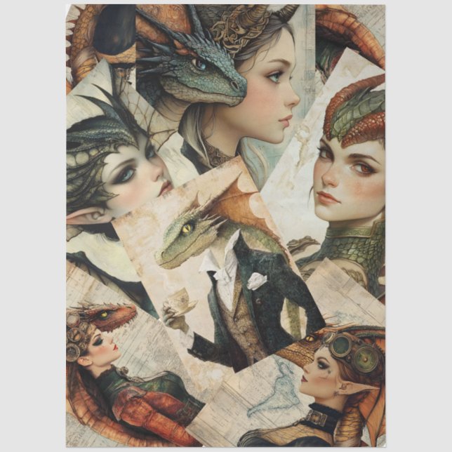 Gothology Nymph Fantasy Dragon Collage Seidenpapier (Vorderseite)