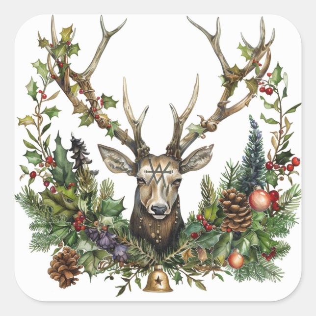 Gotik, Heide, Nordisch, Weihnachten oder Weihnacht Quadratischer Aufkleber (Vorderseite)