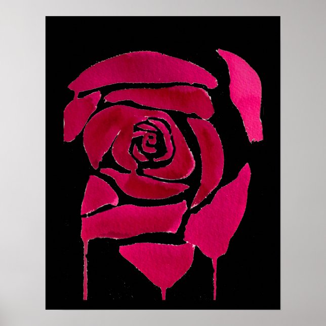 Gotische Abstrakte blumenblutende Rose Originale K Poster (Vorne)