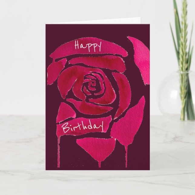 Gotische abstrakte Rose Aquarell Geburtstag Karte (Vorderseite)