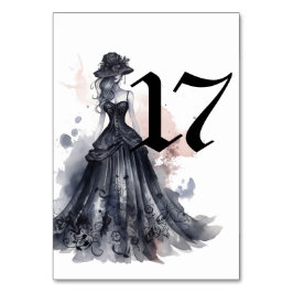Gotische Aquarellfarben Blütenschwarz Hochzeitstis Tischnummer