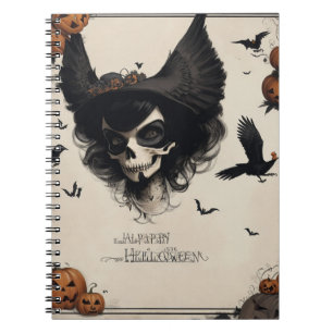 Gotische Ästhetik für Halloween Crow and Skull Notizblock