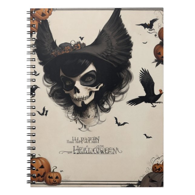 Gotische Ästhetik für Halloween Crow and Skull Notizblock (Vorderseite)