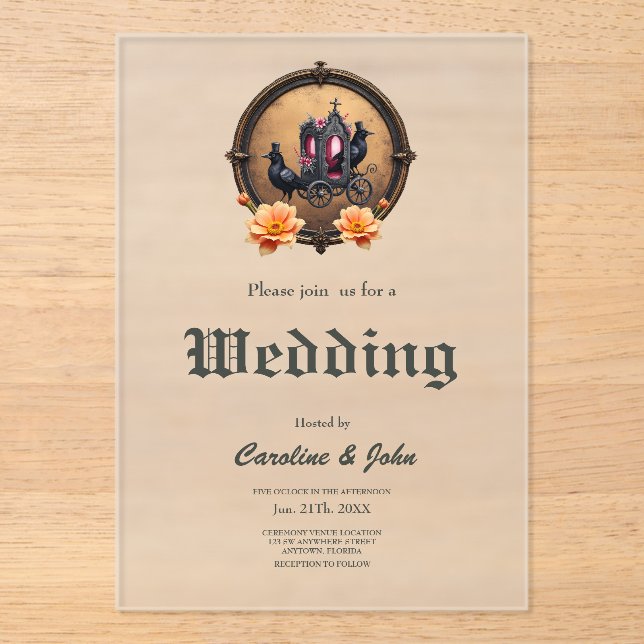 Gotische Beförderung mit Rädern und Rose. Acryleinladungen (Vorderseite)