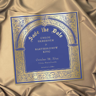 Gotische Blaue Goldene Mittelalterliche Hochzeit Save The Date