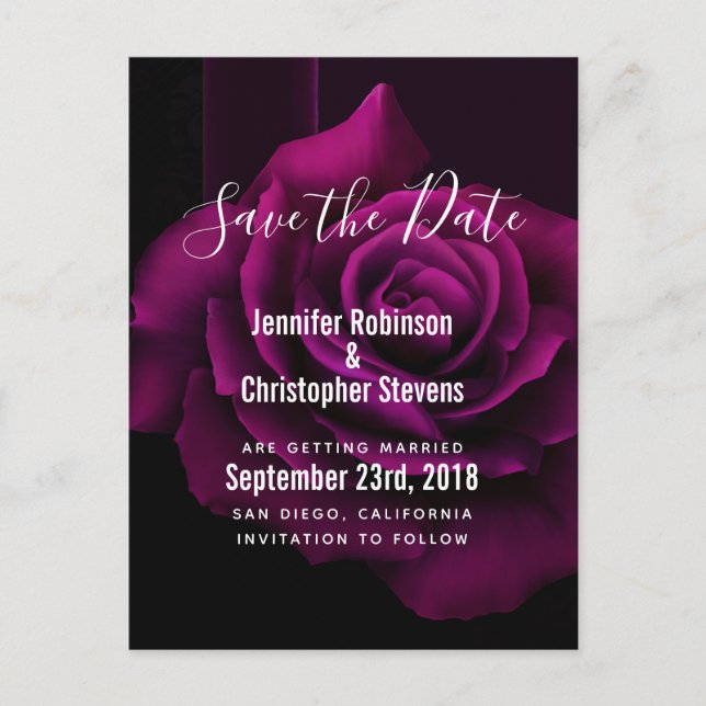Gotische Blume mit Lila Rote Rose Save the Date Postkarte (Vorderseite)