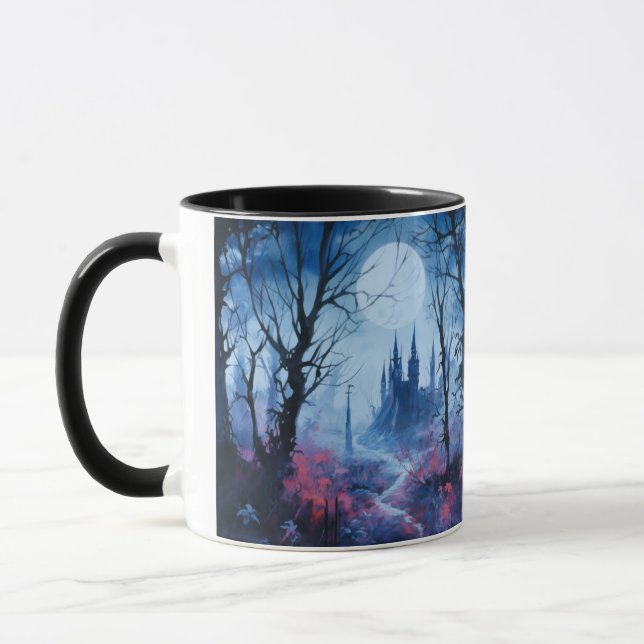 Gotische Burg und Forest Fantasy Halloween Tasse (Links)