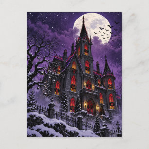 Gotische Burg unter dem Vollmond Schneeweihnachten Postkarte