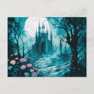 Gotische Burg Vollmond im Wald Halloween Feiertagspostkarte