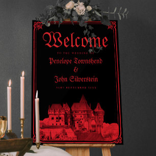 Gotische Burggrenze Schwarz Rot Hochzeitsempfang Poster