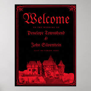 Gotische Burggrenze Schwarz Rot Hochzeitsempfang Poster