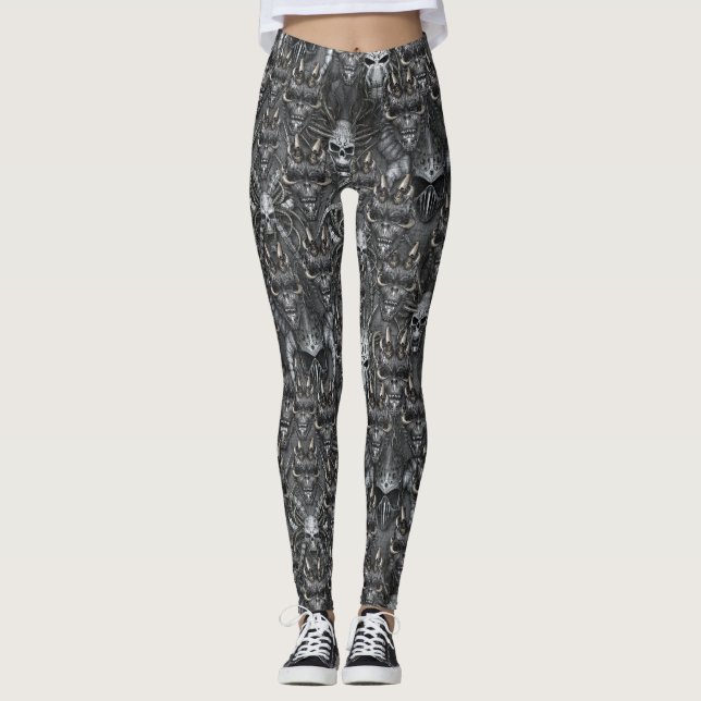 Gotische Dämonen und Skulls Teufel Satanic Gamers Leggings (Vorderseite)