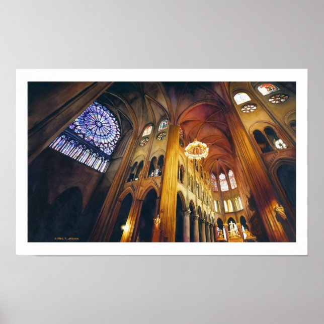 "Gotische Drehung" Notre Dame Kathedrale Wasserfar Poster (Vorne)