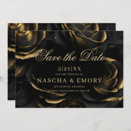 Gotische Elegante Black & Gold Rose Dunkle Hochzei Save The Date