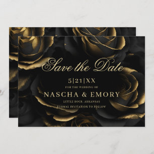 Gotische Elegante Black & Gold Rose Dunkle Hochzei Save The Date