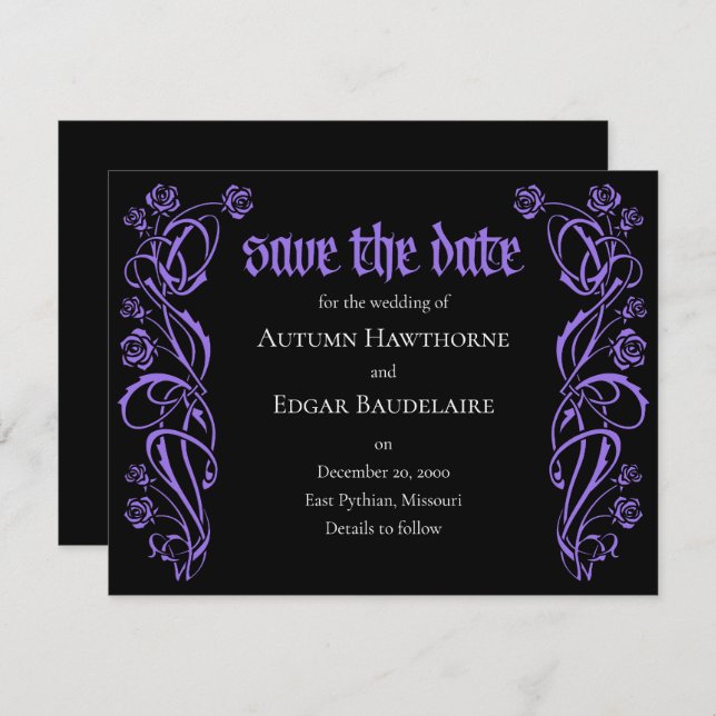 Gotische Elegante Rose Hochzeit Save The Date (Vorne/Hinten)