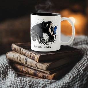 Gotische Engelsflügel Schwarze Katze Blaue Fee Zweifarbige Tasse