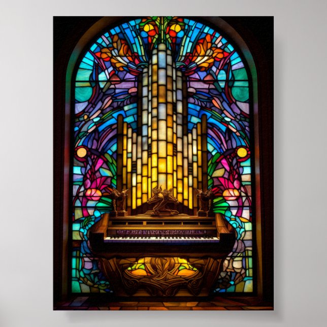 Gotische Fantasy-Kirchen-Orgel Buntglas-Kunst Poster (Vorne)