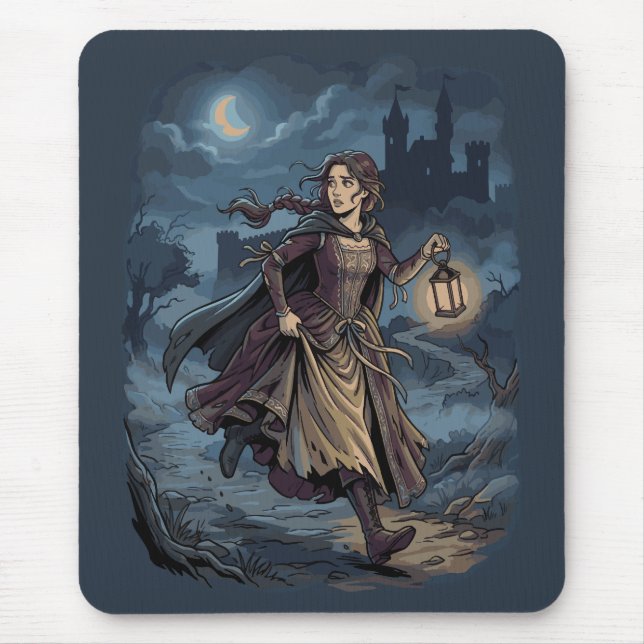 Gotische Fantasy Mittelalterliches Mädchen Laterne Mousepad (Vorne)