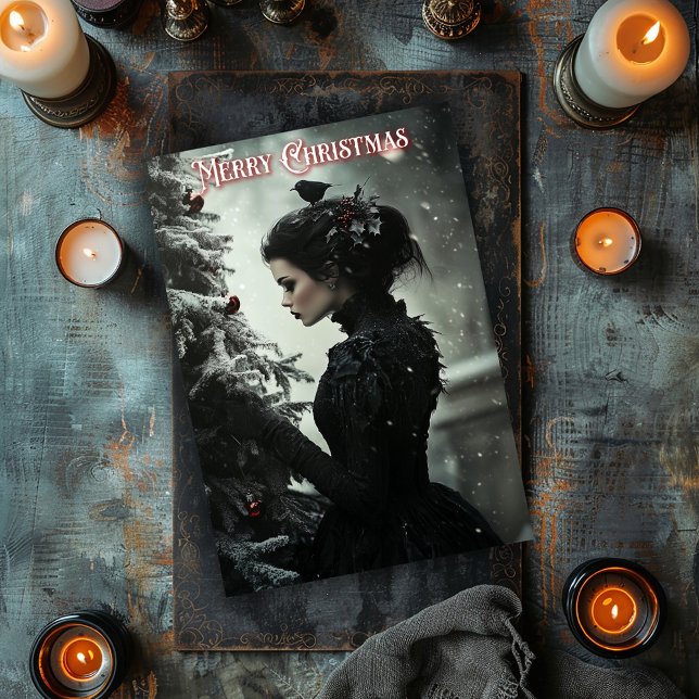 Gotische Frau mit Baumweihnachtskarte (Von Creator hochgeladen)