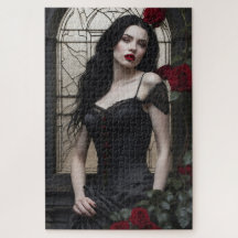 Gotische Frau mit Rote Rosen