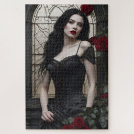 Gotische Frau mit Rote Rosen Puzzle