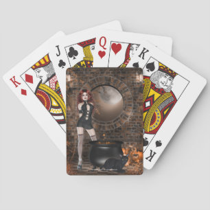 Gotische Frau mit schwarzen Katzen-Spielkarten Spielkarten