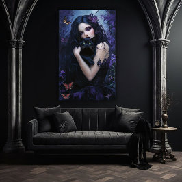 Gotische Frau mit schwarzer Katze Poster