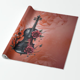 Gotische Geigenblüte mit rote Rosen Geschenkpapier