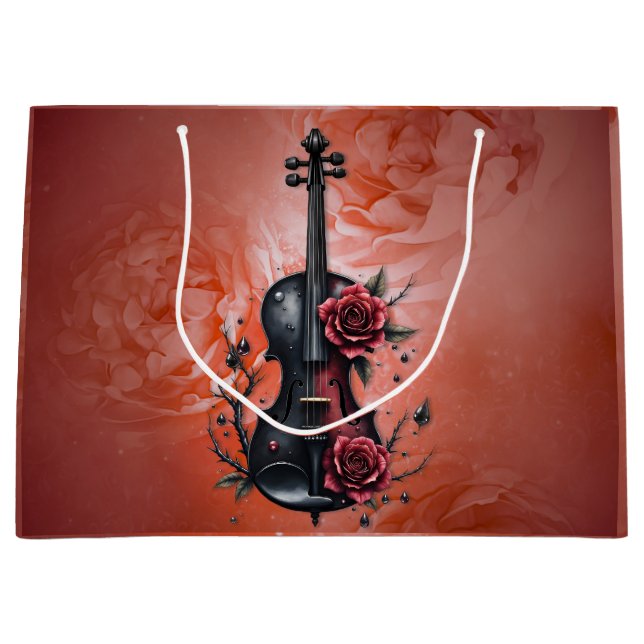 Gotische Geigenblüte mit rote Rosen Große Geschenktüte (Vorderseite)