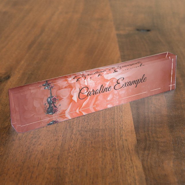 Gotische Geigenblüte mit rote Rosen Namensplakette (Seite)