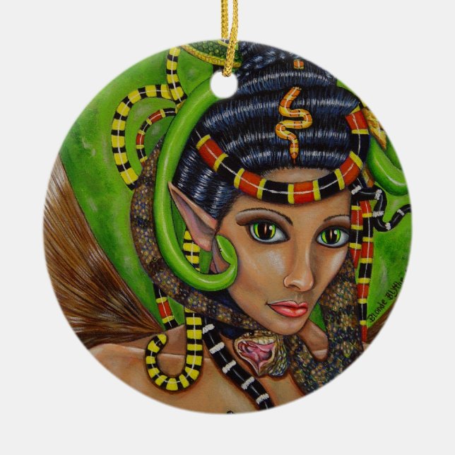 Gotische Girl Schlangen im Haar Beängstigende Cree Keramik Ornament (Vorne)