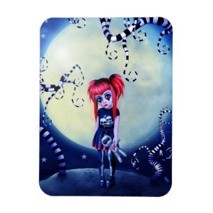 Gotische Girl-Voodoo-Puppe und gruselige Reben Magnet