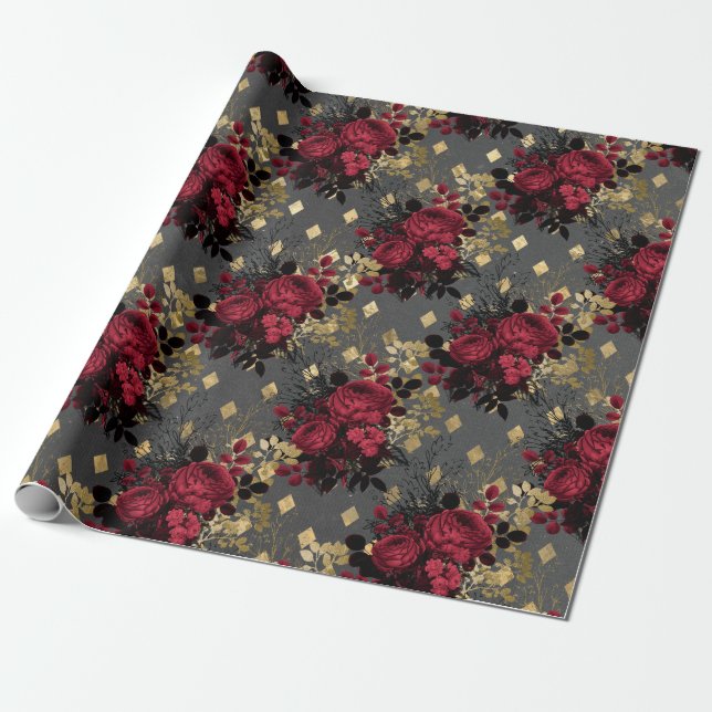 Gotische Grunge Weihnachten Blumenmuster Geschenkpapier (Ungerollt)