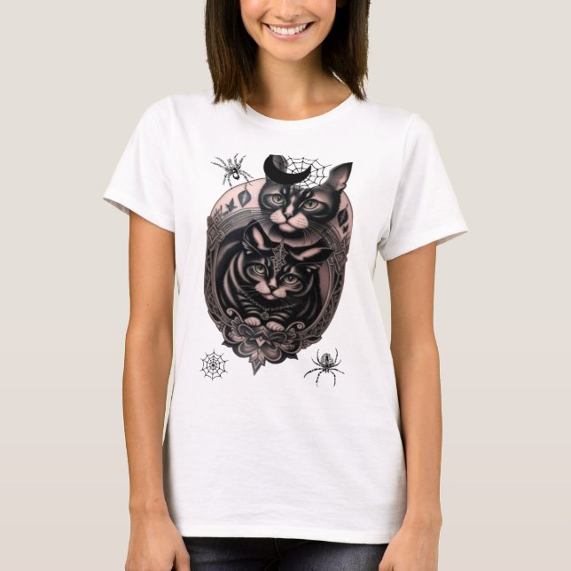 Gotische, gruselige Katze und Spinnenhemd T-Shirt (Vorderseite)