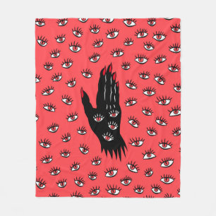 Gotische Halloween Art - Schwarze Hand Spooky Eyes Fleecedecke