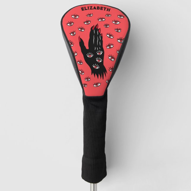 Gotische Halloween Art - Schwarze Hand Spooky Eyes Golf Headcover (Vorderseite)