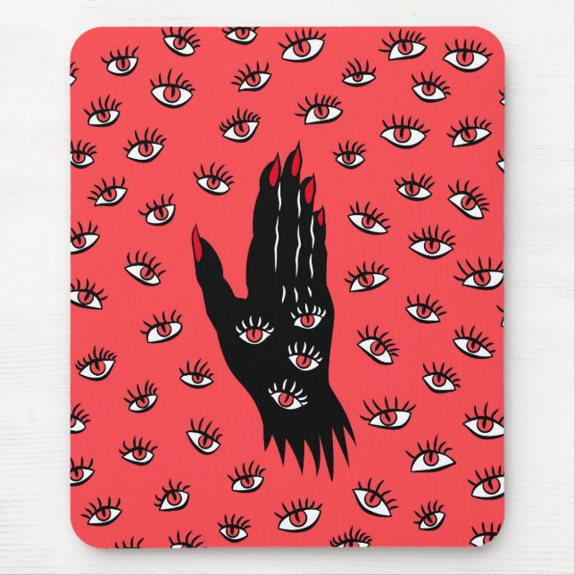 Gotische Halloween Art - Schwarze Hand Spooky Eyes Mousepad (Vorne)