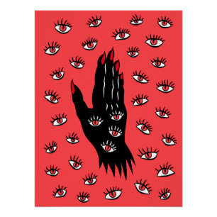 Gotische Halloween Art - Schwarze Hand Spooky Eyes Poster